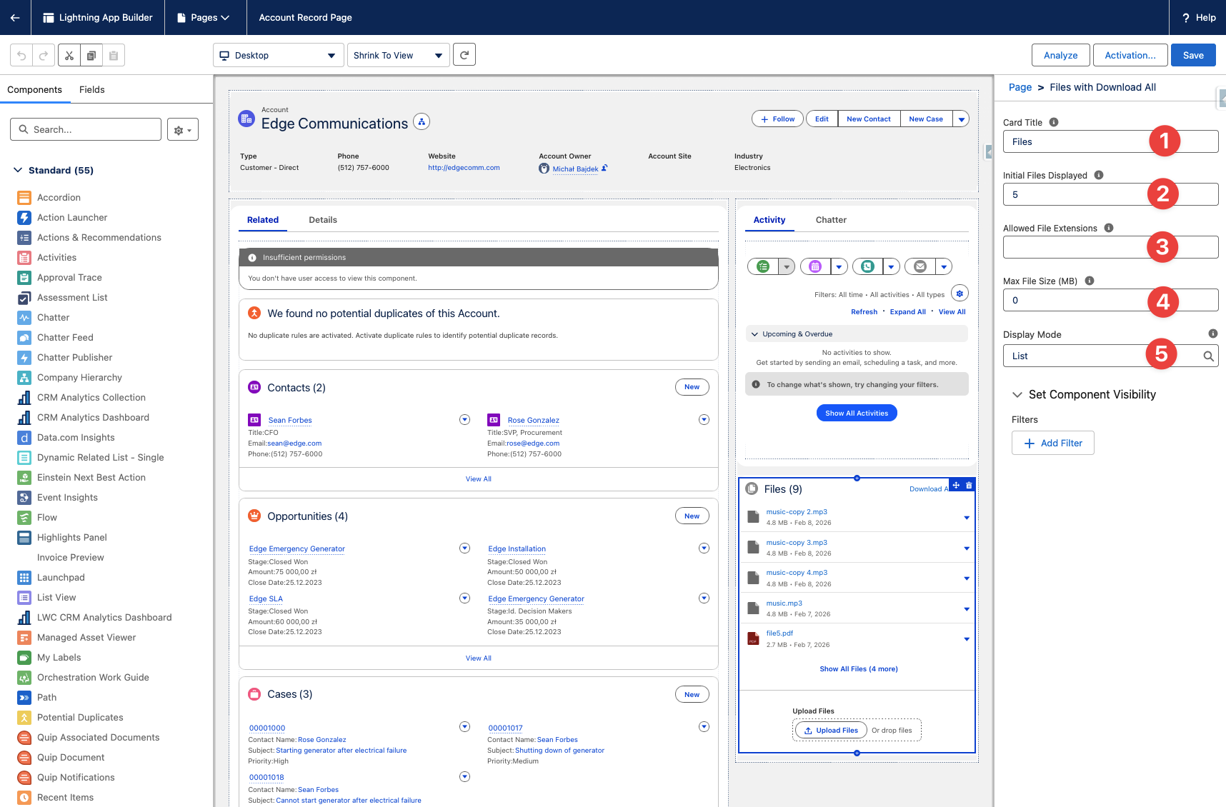 Lightning App Builder configuration for Smarter Files